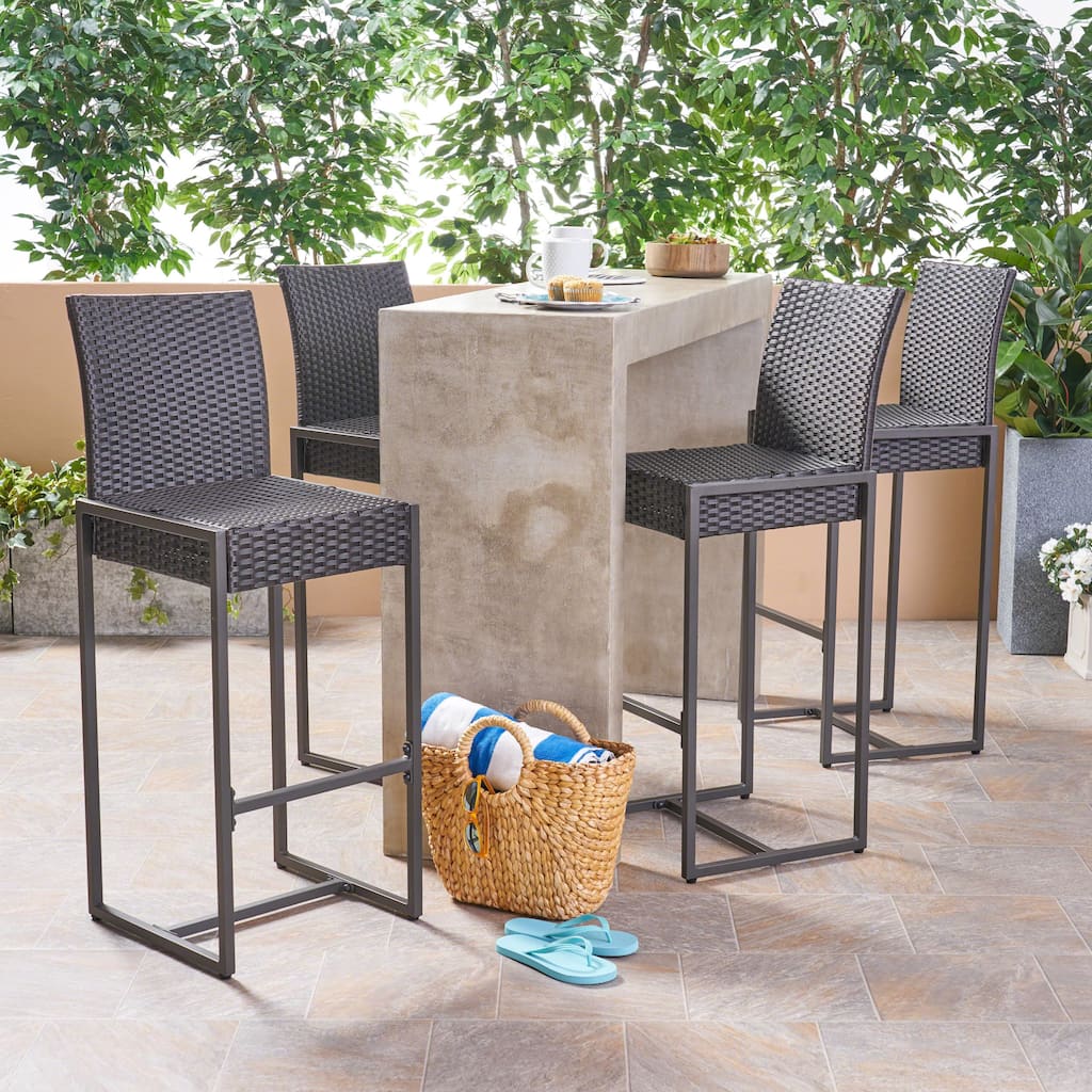 Conway Outdoor Wicker Barstools (Set of 4) by Christopher Knight Home