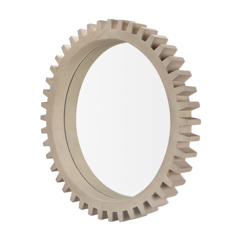 Sterling Off-White Solid Wood Frame Round Cog Mirror
