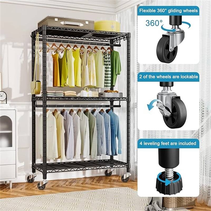 P3 Clothes Rack Heavy Duty Rolling Garment Rack - 14"D x 39.4"W x 78.5"H