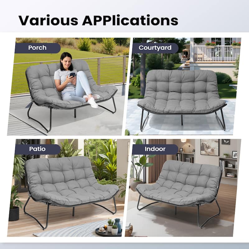 Pellebant Double Papasan Chair Loveseat with Cushion For Indoor Outdoor