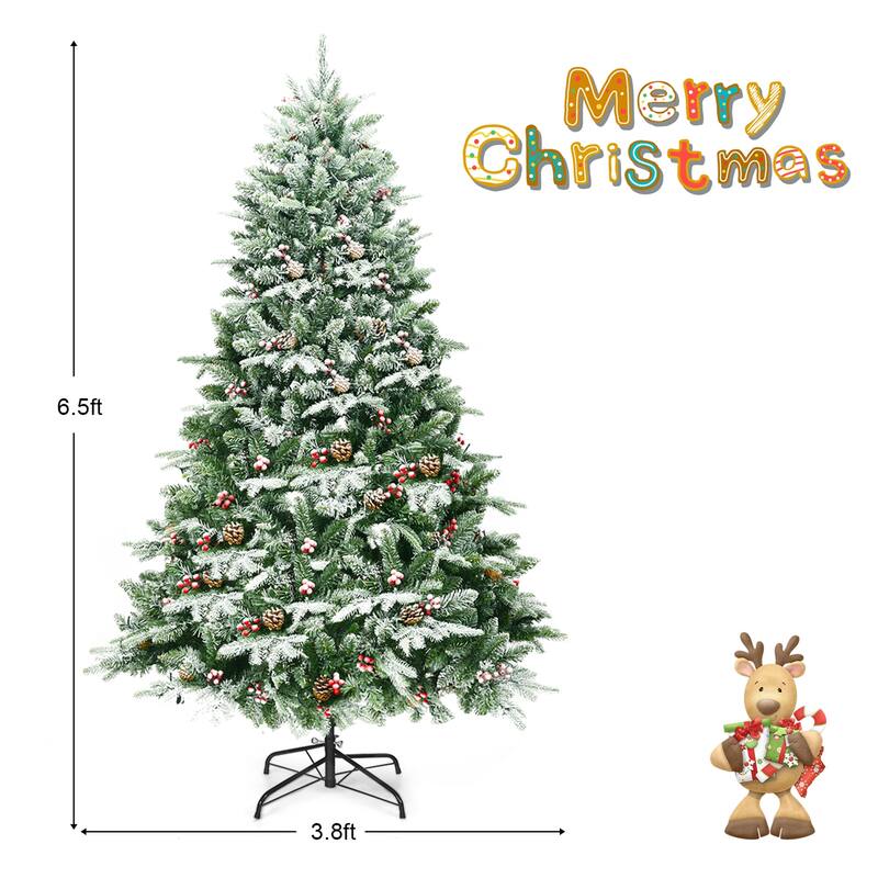 Gymax 6.5FT Pre-lit Pine Christmas Tree Snow Flocked Decoration Tree - See Details