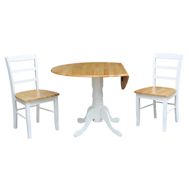 42-inch Dual Drop-leaf Pedestal 3-piece Dining Set