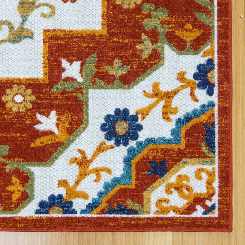 Gertmenian Kalari Modern Bold Multicolored High-Low UV Protected Polypropylene Woven Indoor/ Outdoor Area Rug Collection