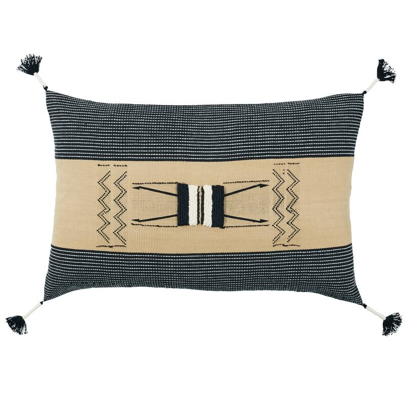 Arturis Tribal Tan/ Black Pillow - 16"X24" Cover Only - Tan/Black