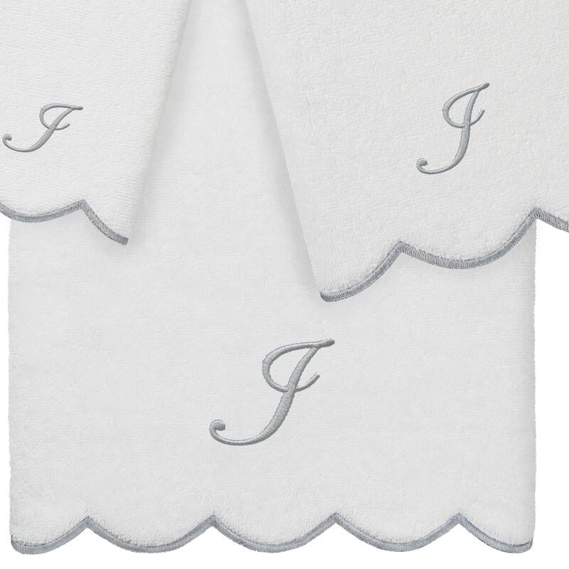 Authentic Hotel and Spa 100% Turkish Cotton Grey ADORNIA Scallop Personalized 3 Piece Towel Set - 3 Piece Set