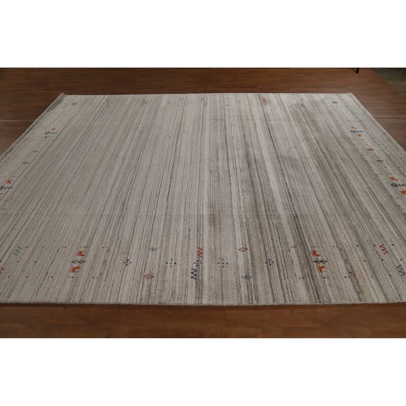 Hand Knotted Oriental 100% Wool Carpet Tribal Tribal Greys & Charcoal Gabbeh Area Rug - 10' 1'' X 8' 1''