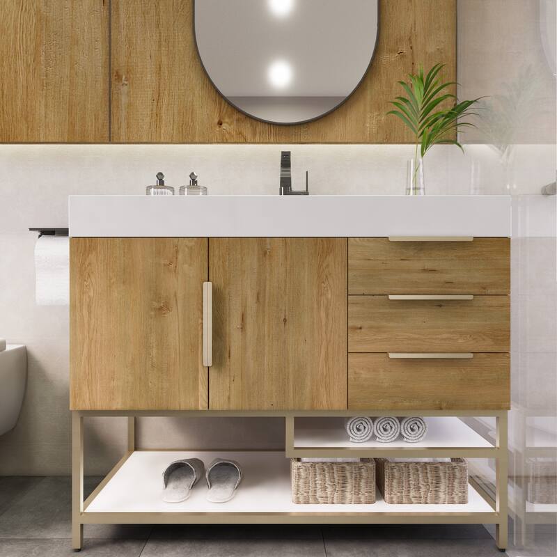 Noble 42" Free Standing Vanity (R Drawer) with Reinforced Acrylic Sink - 42" Width