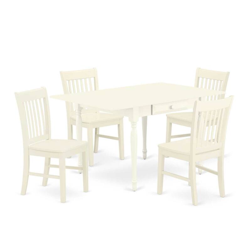5-Piece Linen White Finish Solid Wood Top - Dining Room Set (Seats-4)