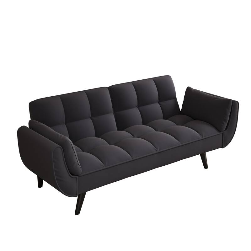 Black 57" Convertible Velvet 2-Seater Sofa with Adjustable Backrest, Armrests, and Plush Cushioning for Small Spaces
