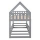 preview thumbnail 7 of 16, Twin over Twin House Shape Bunk Bed with Sky Roof, Pine Wood Kids Loft Bed Frame with Fence and Door for Kids Room, Grey