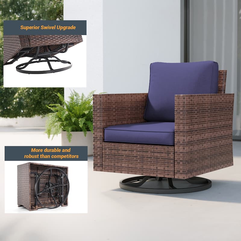 LIVOOSUN 5Pcs Patio Brown Rattan Outdoor Furniture Swivel Rocking Sofa Set