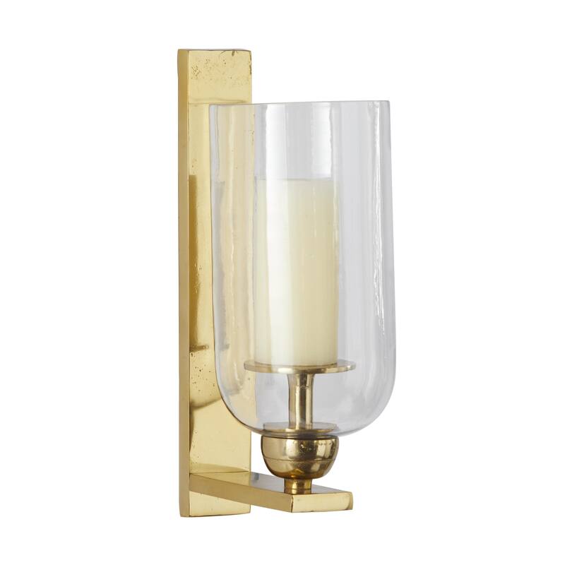 Aluminum Metal Single Candle Wall Sconce - Silver, Gold, Black - Roche River Decor - Gold - 6"W, 16"H