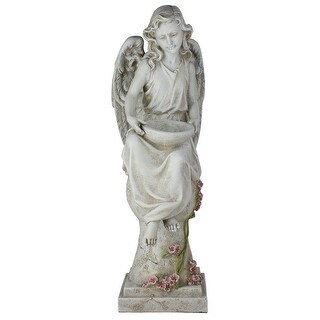 21" Gray Joseph's Studio LED Solar Angel on a Pedestal Garden Statue ...