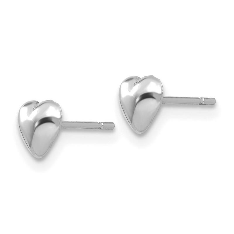 Curata 14k White Gold 5mm Small Polished Heart Post Earrings