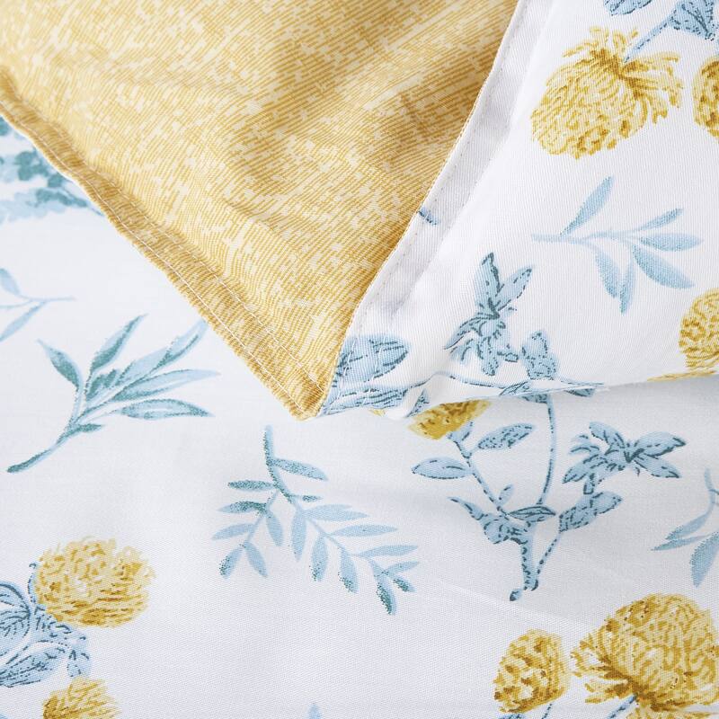 Mea Daisy Blue Yellow 100% Cotton Reversible Comforter Set