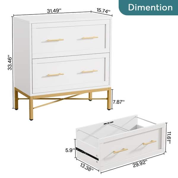 Gold Filing Case 2 Drawer File Cabinet, Modern Lateral Filing Cabinet for Letter/Legal ...