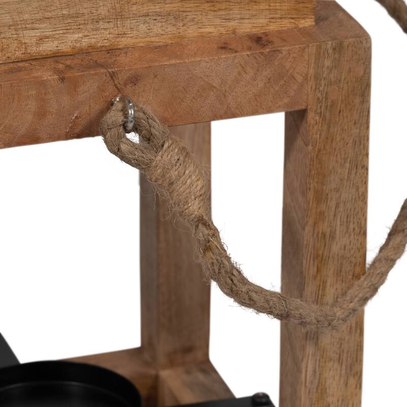 8"Lx8"Wx11"H, Lantern Candle Holder, Wood Brown Finish, Open Sides Design with Rustic Charm for Home Decor and Ambient