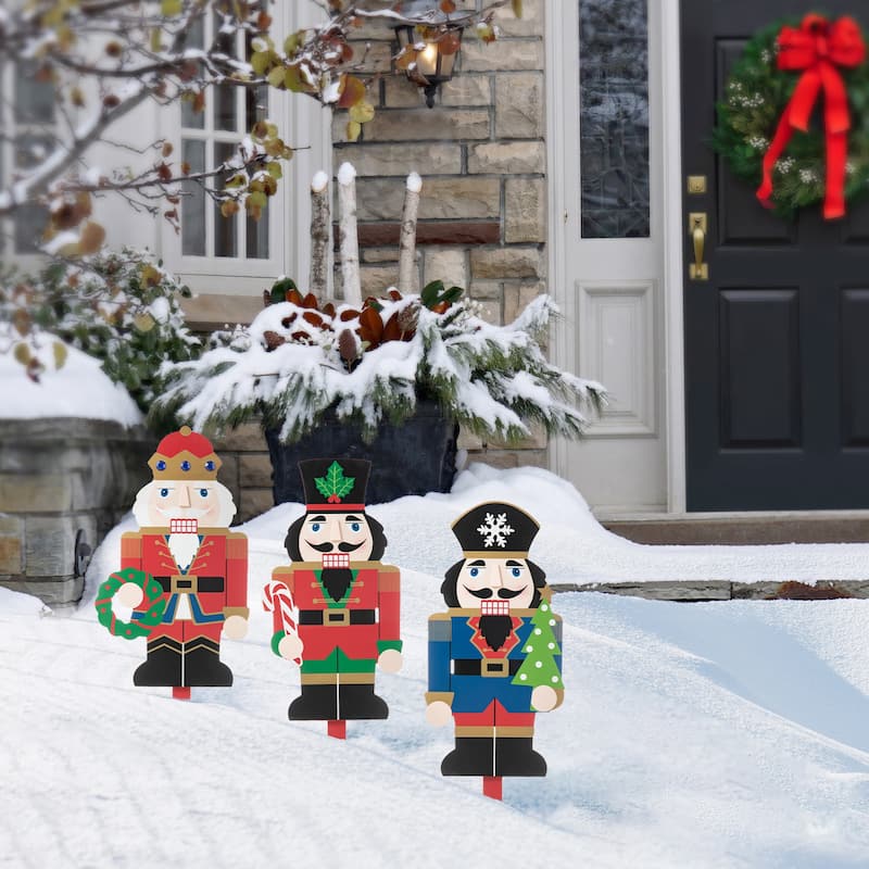 Glitzhome Christmas Nutcracker Yard Stakes Standing Hanging Decor(2-3 Functions)