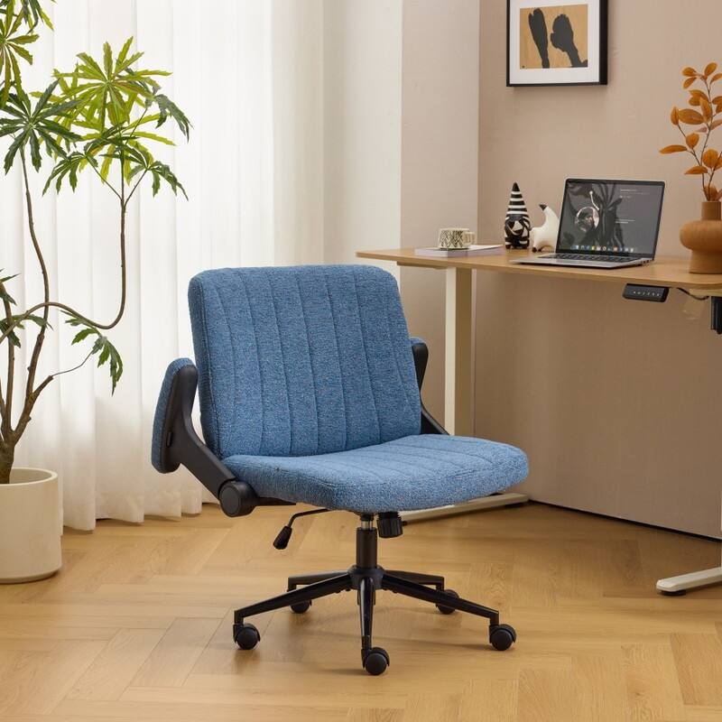 Speckled Chenille Swivel Chair With Flip-Up Arms For Cross-Legged