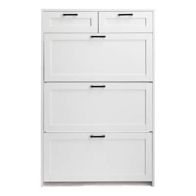 White Shoe Cabinet with 3 Flip Drawers and 2 Storage Drawers for Entryway and Hallway Use - 31.50" (W) × 9.84" (D) × 47.24" (H)
