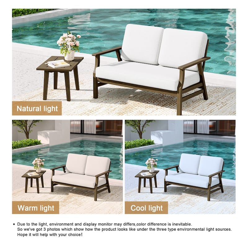2-Piece Teak Outdoor Loveseat Set with Table.