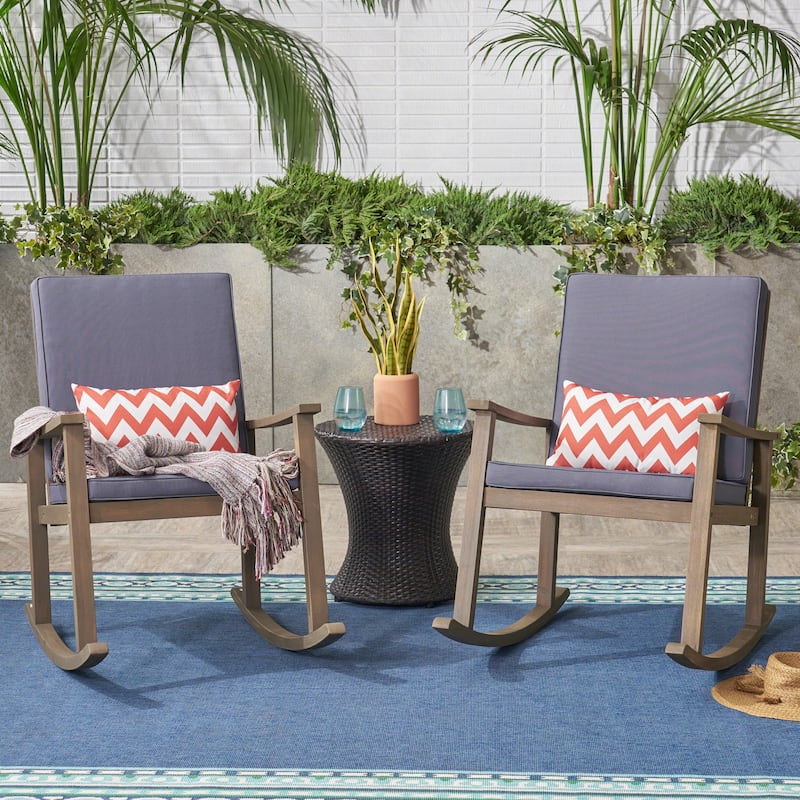 Candel Outdoor Acacia Wood Rocking Chair (Set of 2) by Christopher Knight Home - GreyCushion-Set of 2