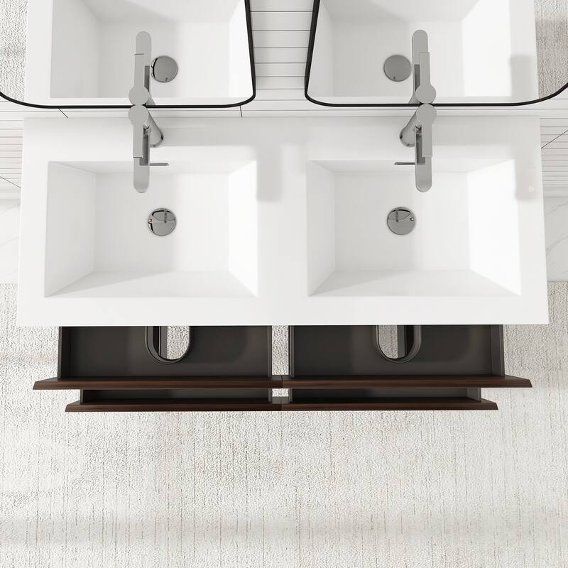 MDF Wall-Mounted Bathroom Vanity Set in Rose Wood with Integrated Culture Marble Sink