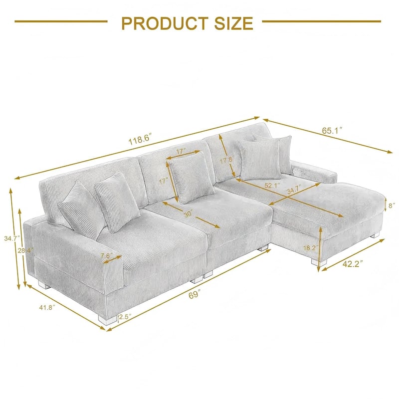 Oversized Modular Sectional Sofa Set with Pillows for Living Room