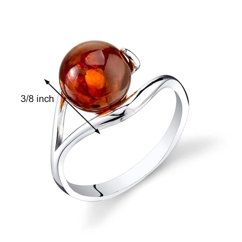 Spherical Design Amber Ring in Sterling Silver