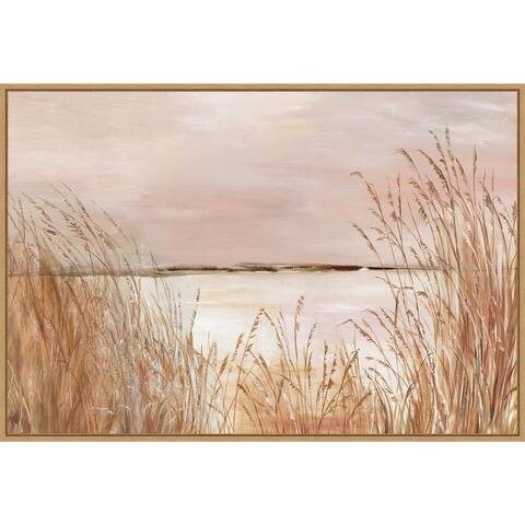 Golden Pink Beach by Allison Pearce (33 x 23 in.), Framed Canvas Wall Art Print - Sylvie Maple