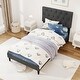 preview thumbnail 2 of 4, Gray Faux Linen Twin Platform Bed Tufted Headboard Sturdy Frame