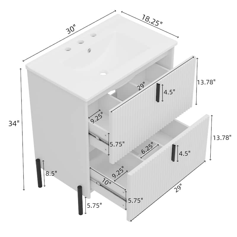 Freestanding Bathroom Vanity with Ceramic Sink - White
