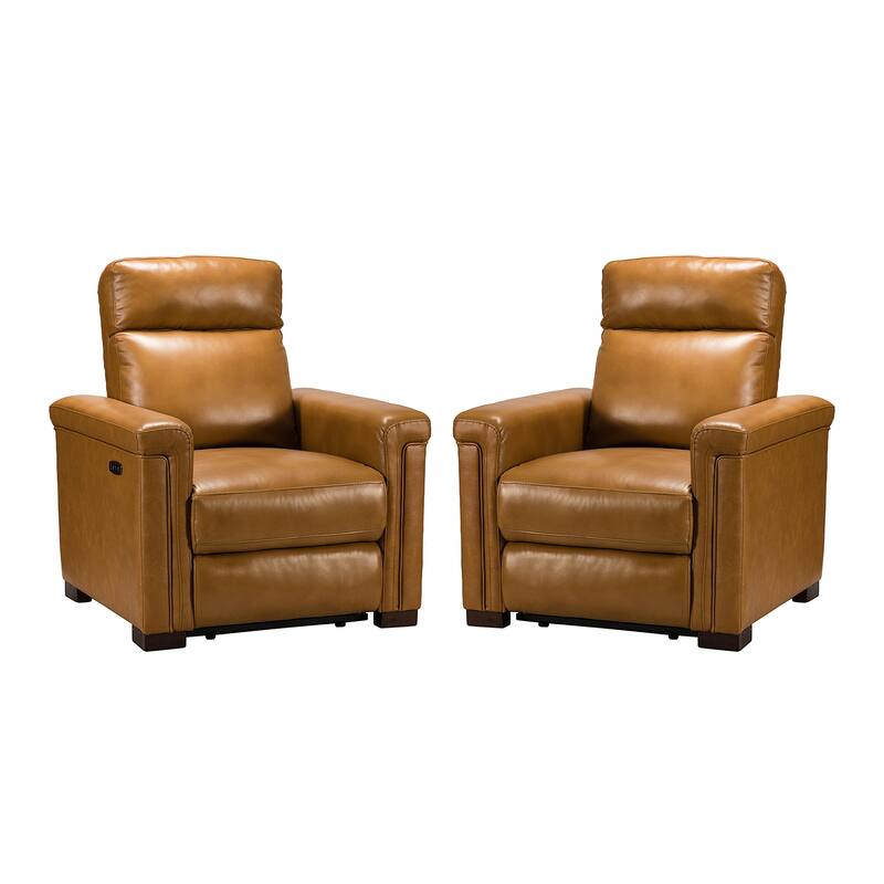 Alicia 34.65" Wide Contemporary Classic Genuine Leather Power Recliner With USB Port, Set of 2