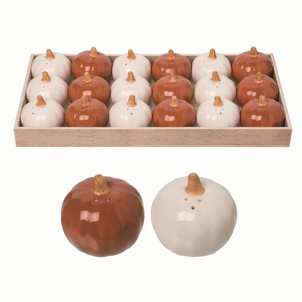 Transpac Dolomite 15.75 in. Multicolor Harvest Pumpkin Salt and Pepper Shaker with Display Set of 18