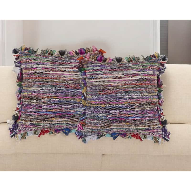 Set of Two Pink Striped Rayon Throw Pillow With Ruffle - Pink
