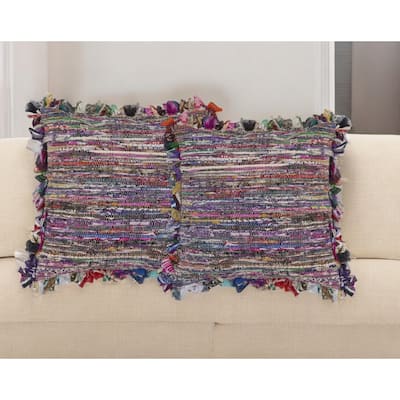 Set of Two Pink Striped Rayon Throw Pillow With Ruffle