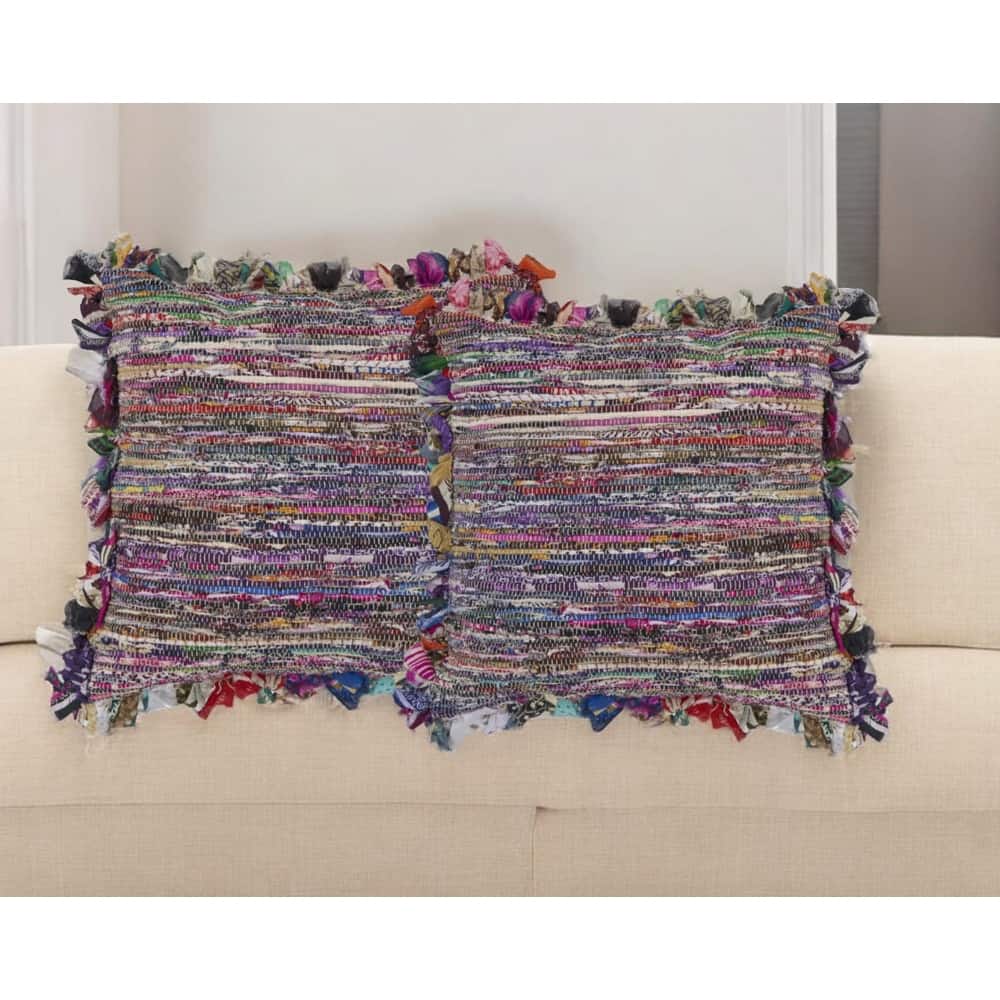 Set of Two Pink Striped Rayon Throw Pillow With Ruffle