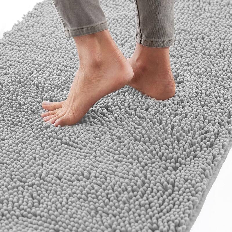 Thick Soft Absorbent Chenille, Rubber Backing - Light Gray
