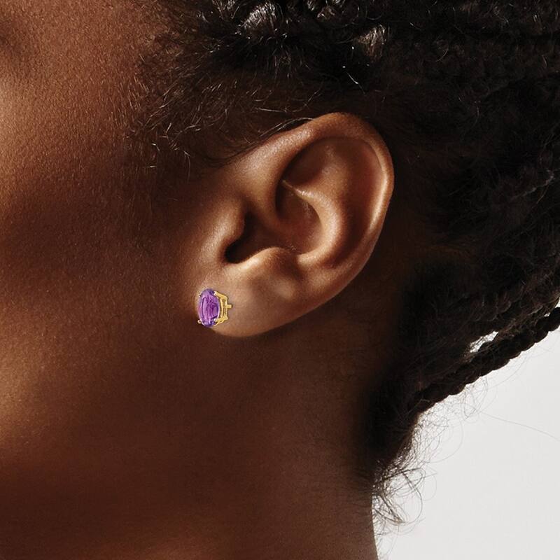 Curata 14k Yellow Gold 8x6mm Oval Amethyst Earrings