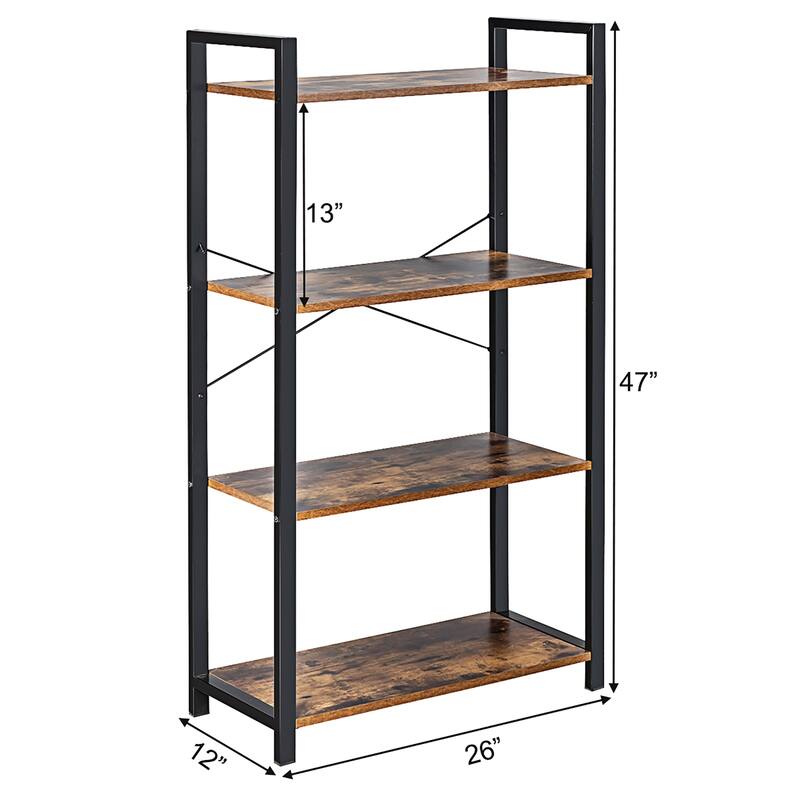 Costway 4-Tier Bookshelf Industrial Bookcase Diaplay Shelf Storage