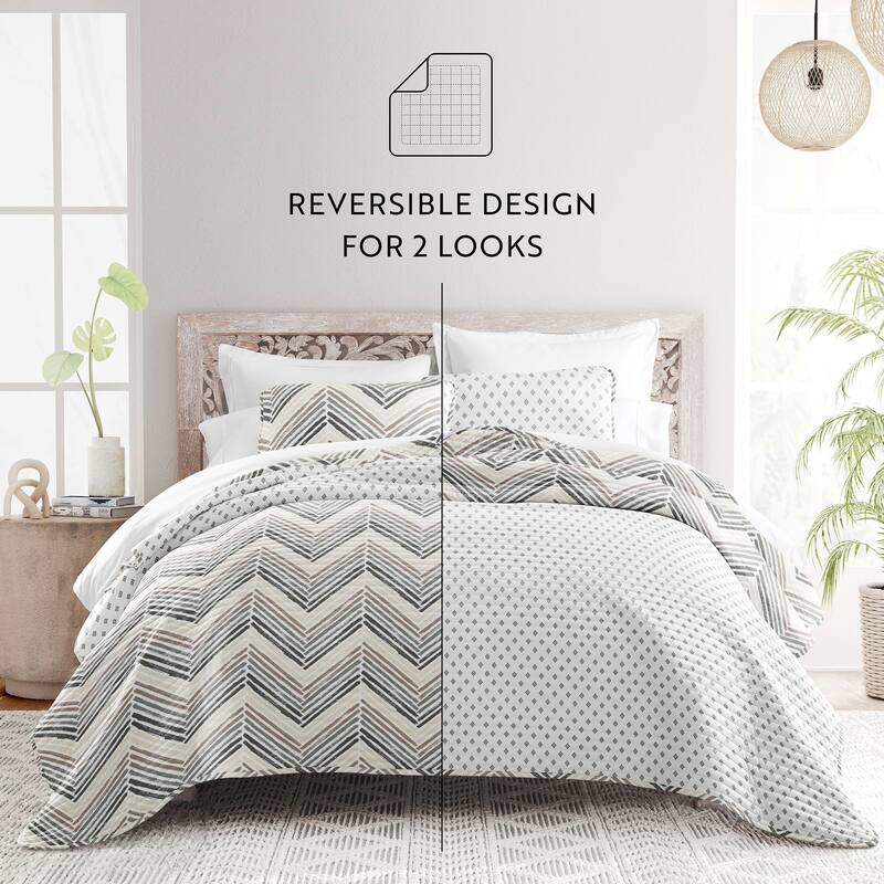 Becky Cameron All Season 3 Piece Diamond Chevron Reversible Quilt Set with Shams