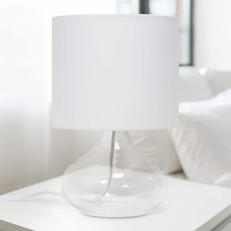 13.75" Decorative Glass Accent Table Lamp with Soft Fabric Shade Perfect for Living Room or Bedroom - 9"L x 9"W x 13.75"H