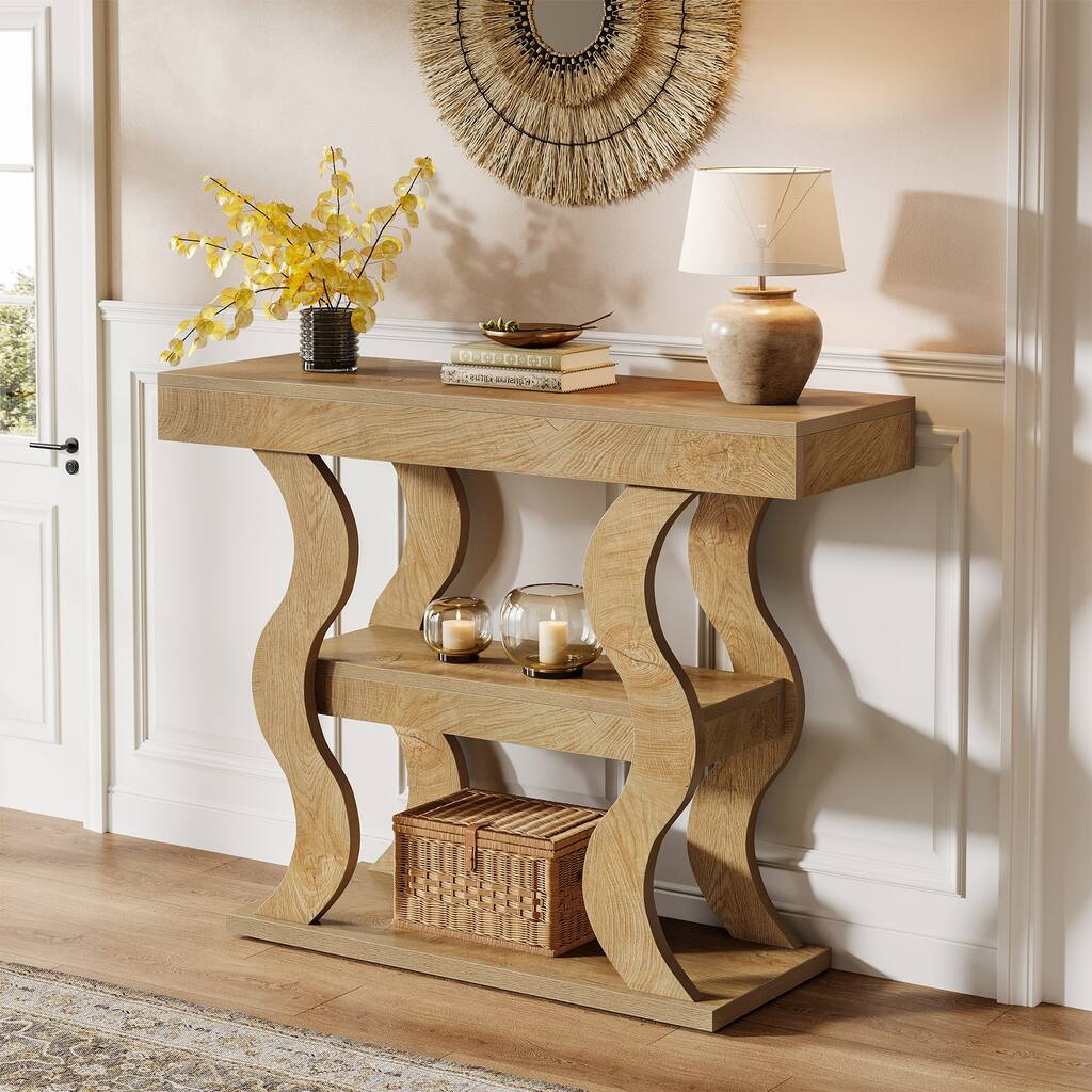 3-Tier Small Console Table for Entryway, 41" Narrow Wood Sofa Table