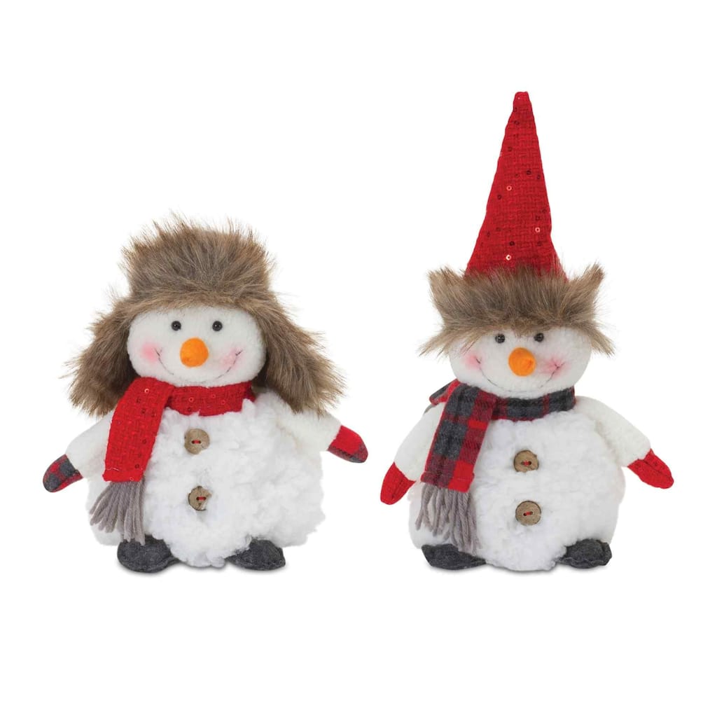 Set of 2 Snowman with Scarf Christmas Plush Tabletop Figures 10.5"