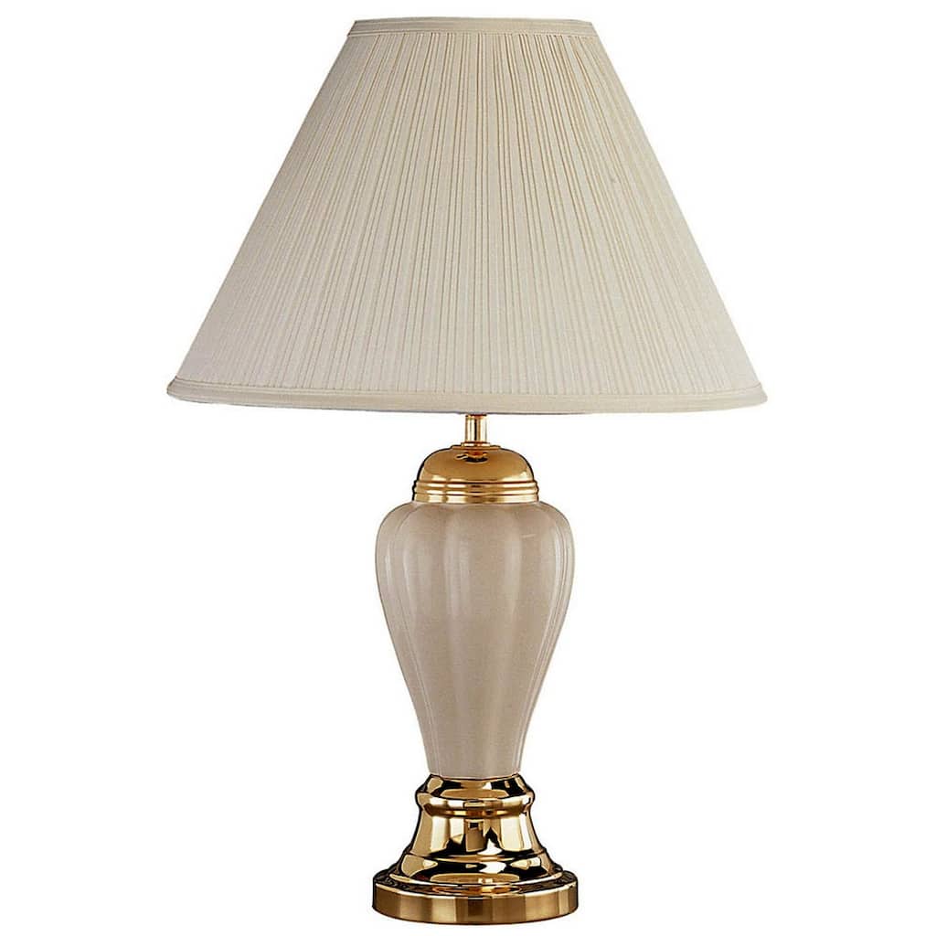 27" Tall Ceramic Table Lamp, Urn-Shaped with Ivory finish, Linen Shade