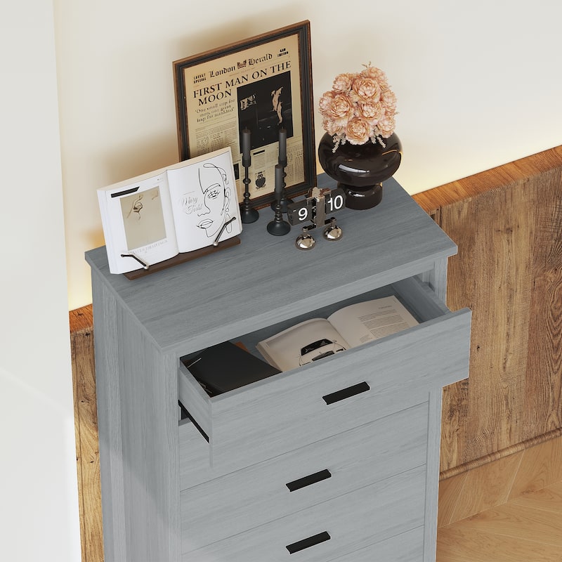 Retro American Country Style Wooden Dresser with 5 Drawer, Storage Cabinet for Bedroom