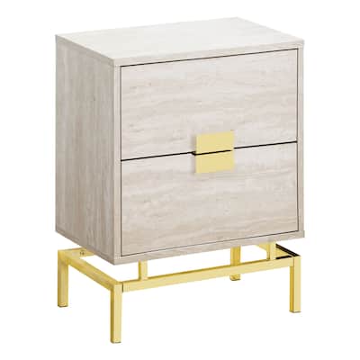 Contemporary 2-Drawer End Table Metal Base Wood Top Nightstand for Bedroom or Living Room - 18.25”L x 12.75”W x 23.5”H