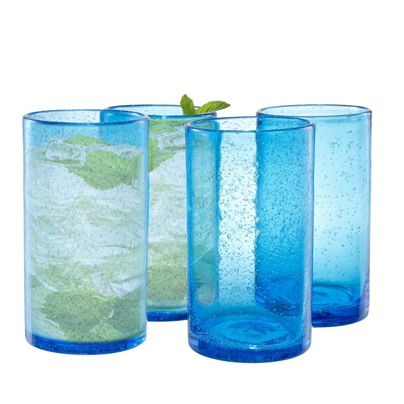 Artland Set of 4 Iris Highball Glass - 17 oz - Turquoise