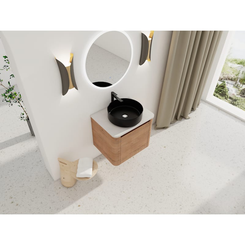 Wall-Mounted Bathroom Vanity With Ceramic Art Sink