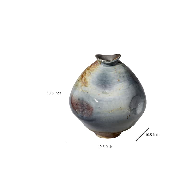 Noah Decorative Vase, Irregular Tall Shape Glossy Blue Ceramic 11 Inch